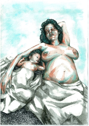 <b>Dreaming / Self Portrait</b><br />pencil, watercolor on paper, 29,7x42 cm, 2019-2020