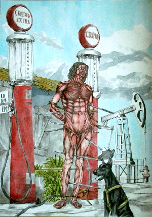 <b>Saint Sebastian</b><br />pencil, watercolor, acryl on paper, 70x100 cm, 2011