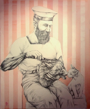 <b>Sailor</b><br />from series Unrealized desire, pencil, watercolor on canvas, 50x60 cm, 2012